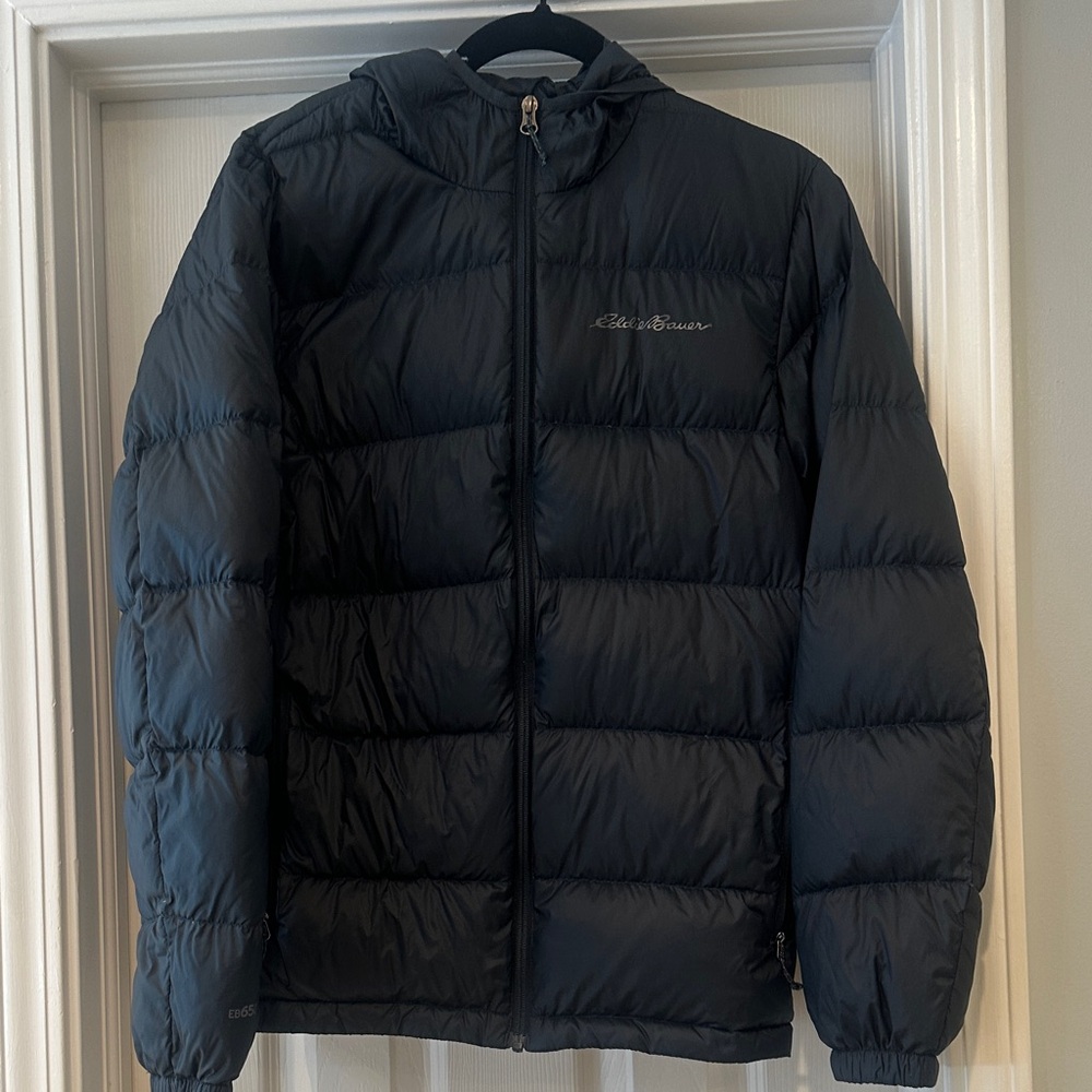 Down Eddie Bauer Charcoal Hooded Puffer Jacket